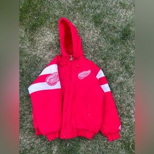 STARTER Red and White Hooded Jacket